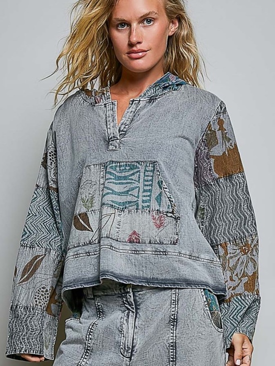 POL Tops - POL Floral Tropical Print Hoodie Cotton Long Sleeve top